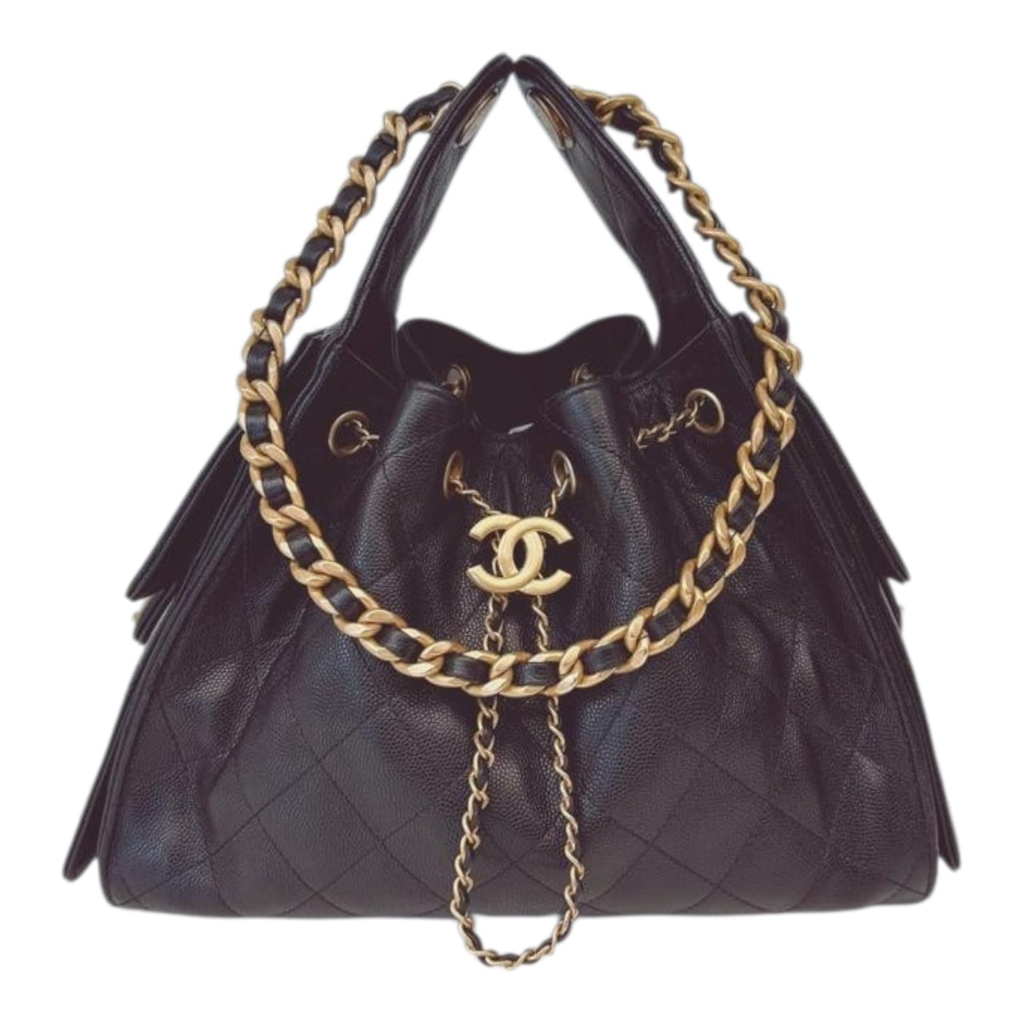 BLACK GRAINED CALFSKIN SMALL CHANEL 25 GOLD TONE METAL