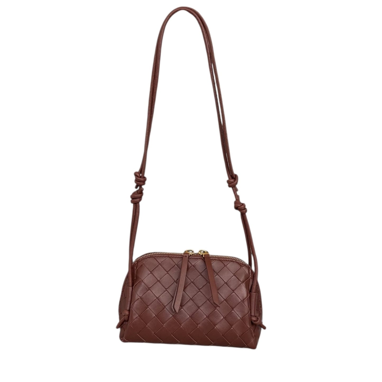 BROWN INTRECCIATO LEATHER MINI CONCERT POUCH