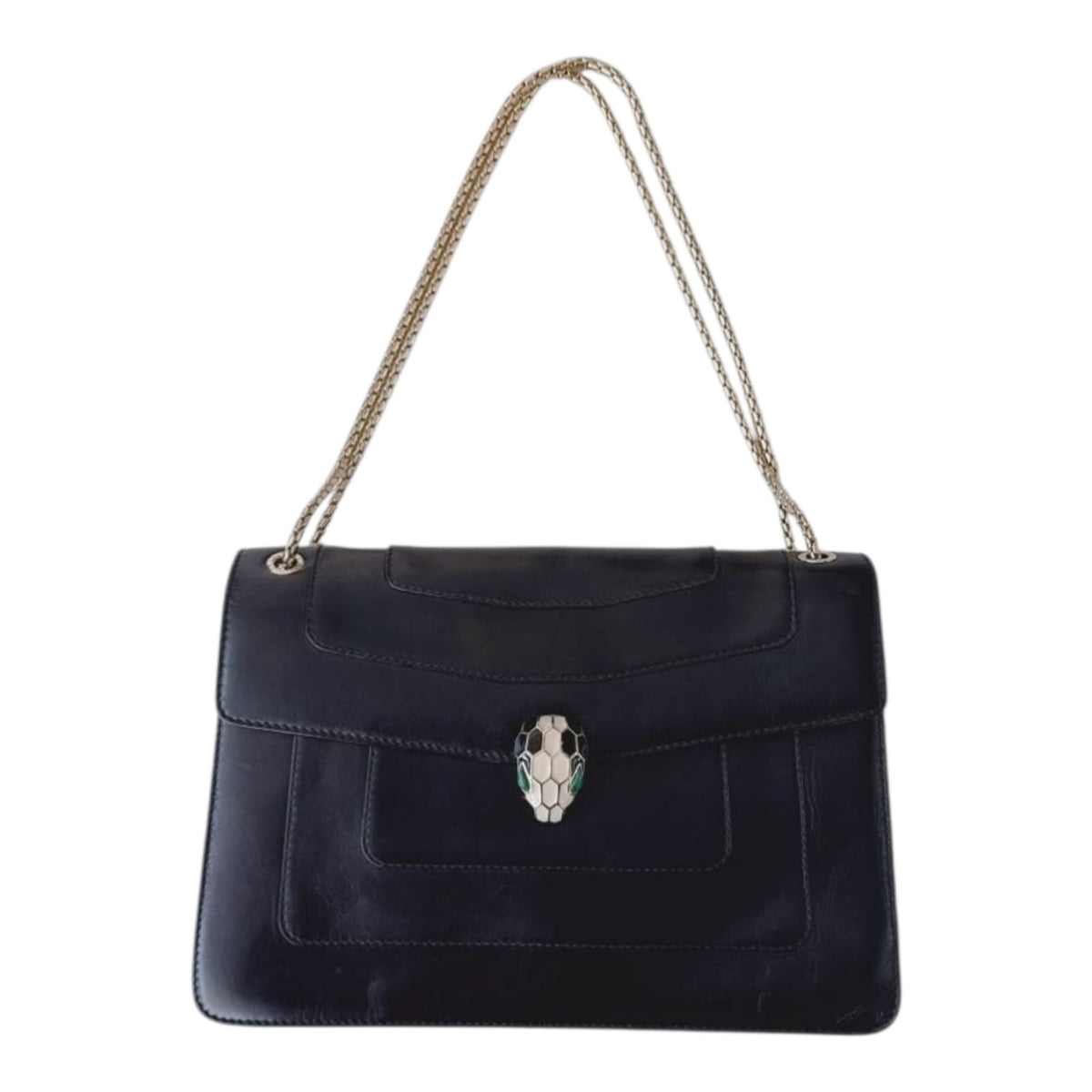 BLACK LEATHER MEDIUM SERPENTI FOREVER SHOULDER BAG