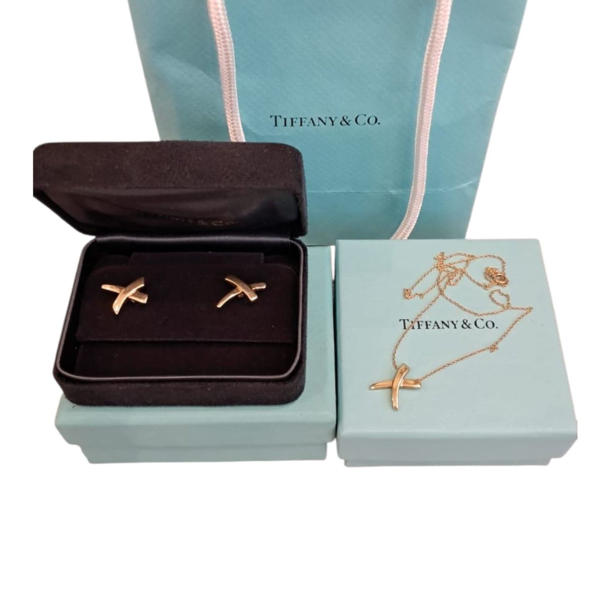 18K YELLOW GOLD PALOMA PICASSO X PENDANT AND EARRINGS SET, SMALL MODEL