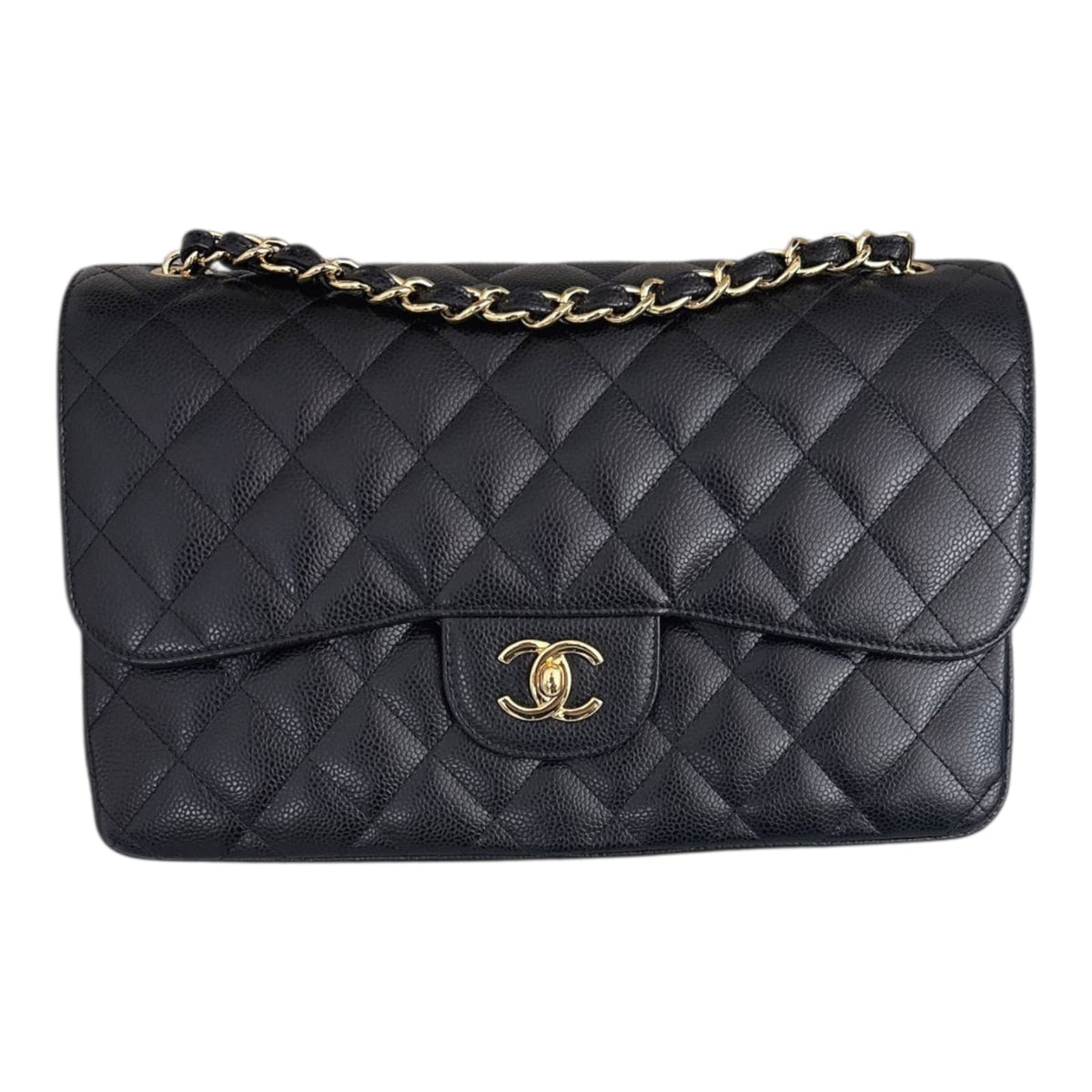 BLACK CAVIAR LEATHER LARGE CLASSIC DOUBLE FLAP HANDBAG