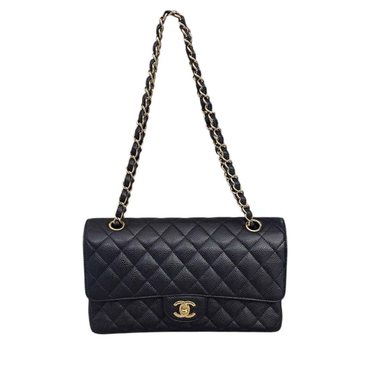 BLACK CAVIAR LEATHER MEDIUM CLASSIC DOUBLE FLAP HANDBAG
