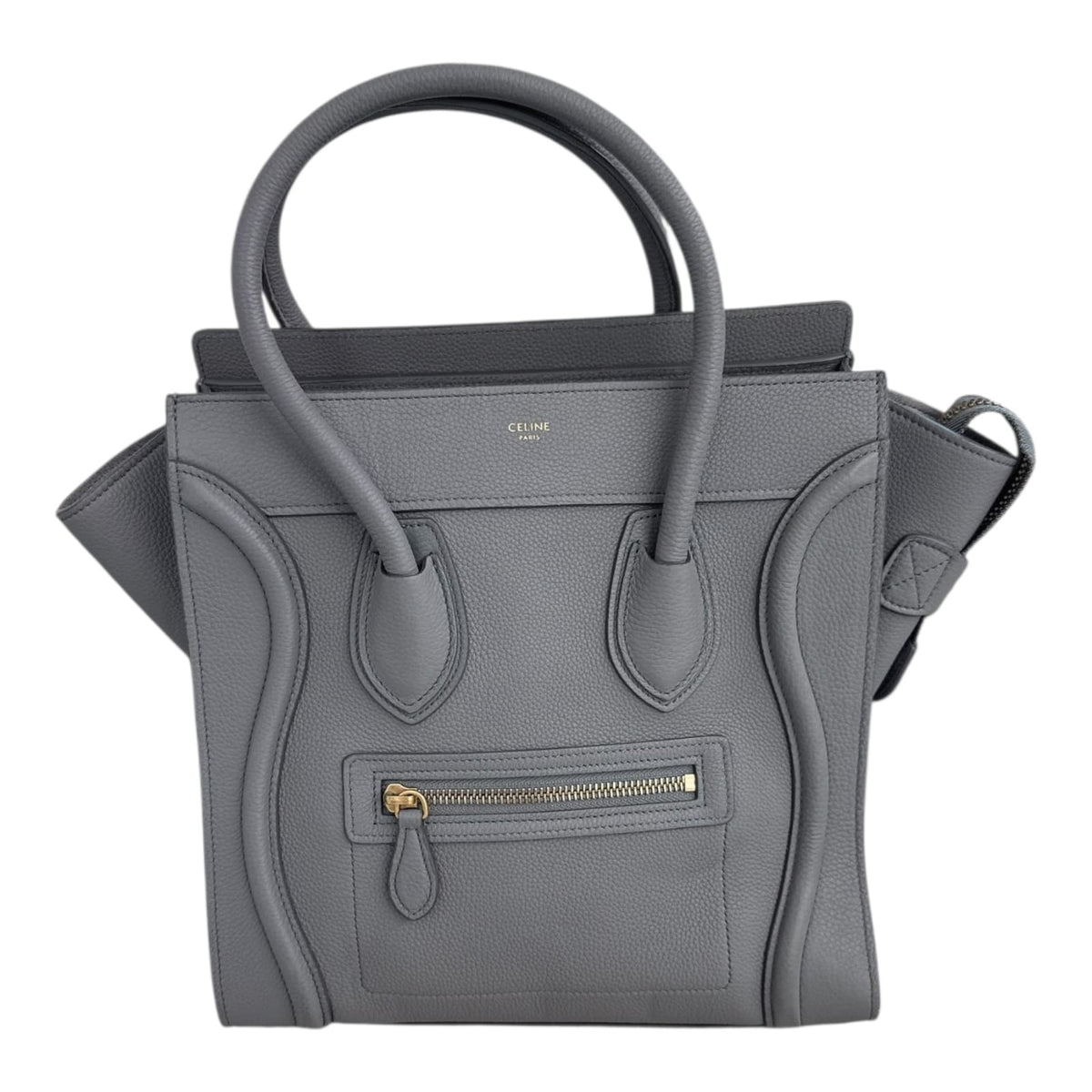 GRAY LEATHER LUGGAGE MICRO SHOPPER TOTE BAG