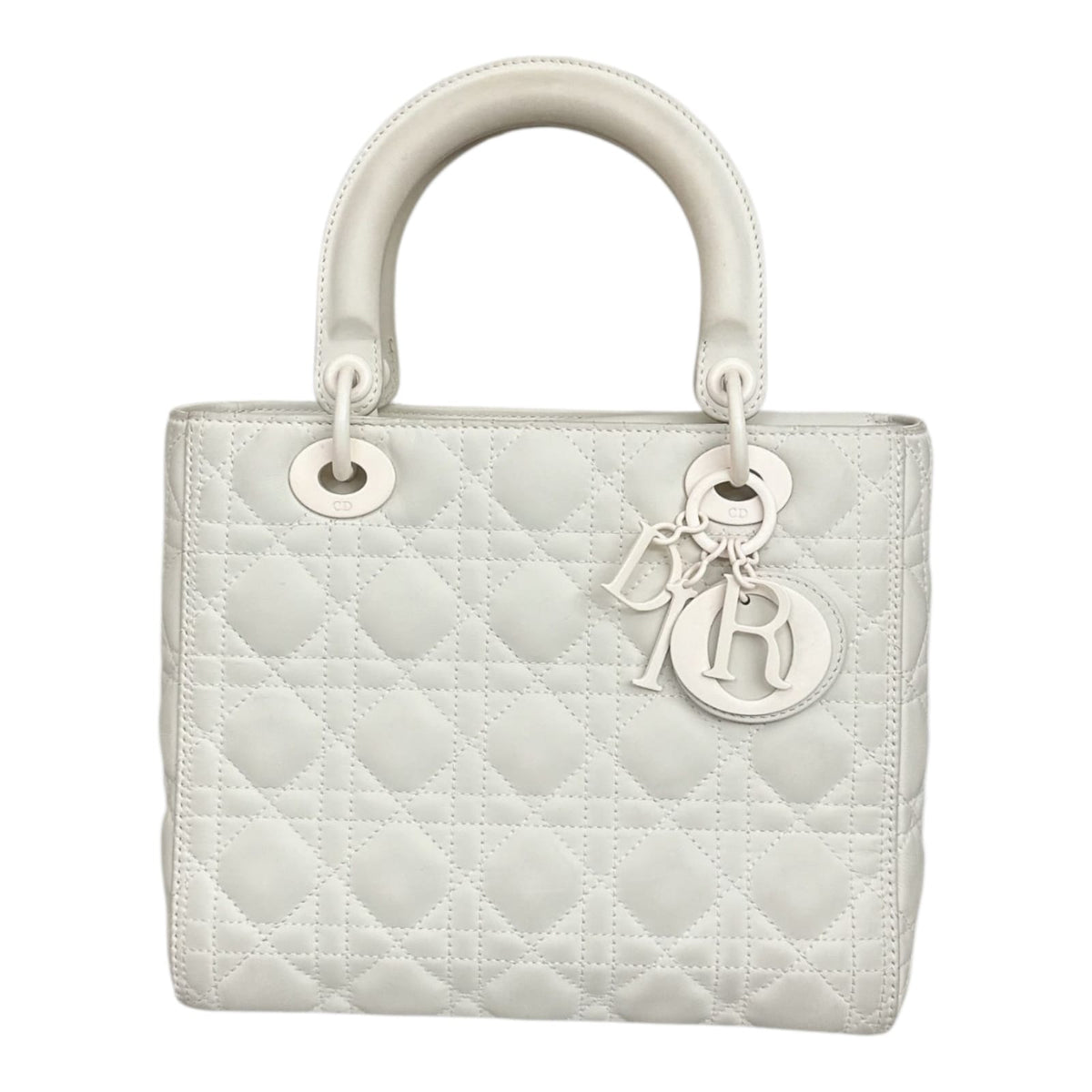 WHITE ULTRA MATTE CANNAGE LEATHER MEDIUM LADY DIOR HANDBAG