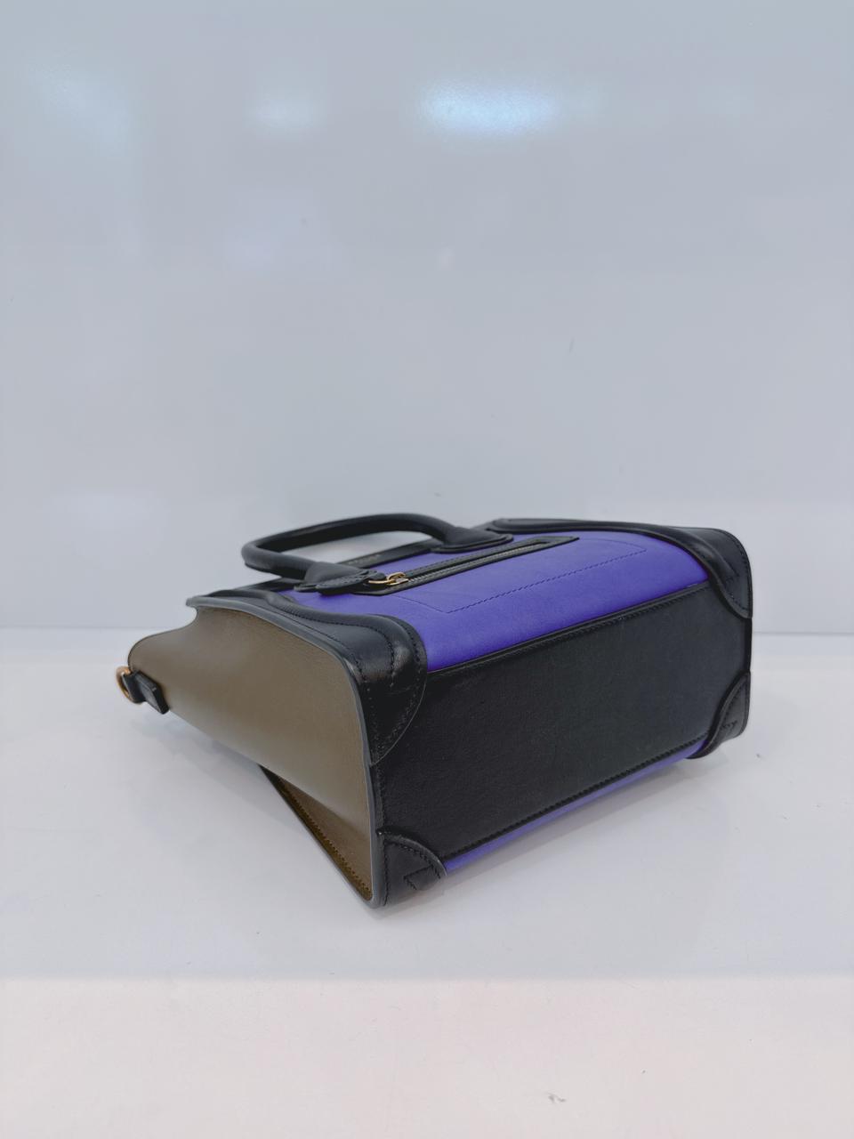 BRIGHT BLUE TRICOLOR LEATHER NANO LUGGAGE TOTE BAG