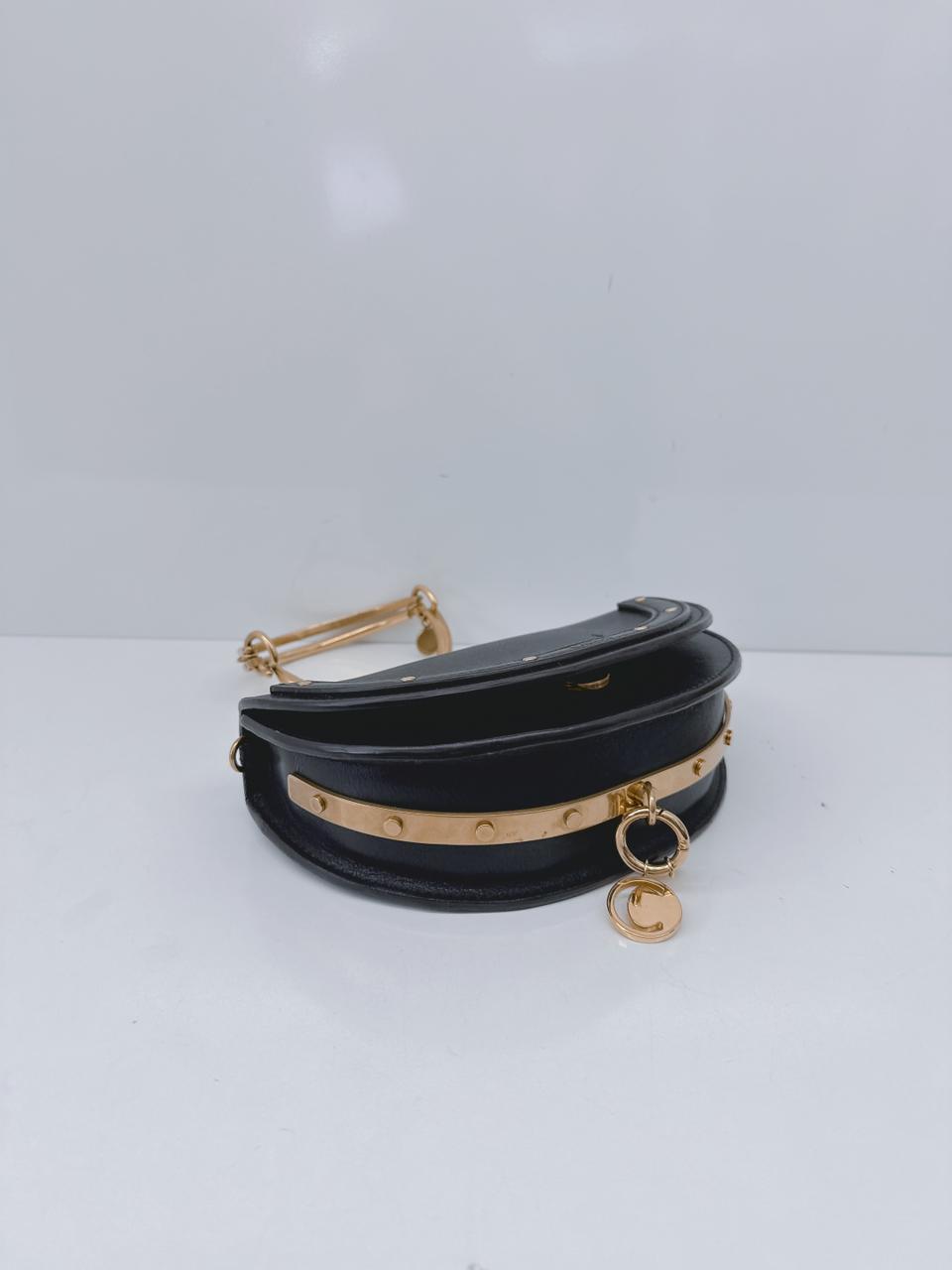 BLACK LEATHER SMALL NILE BRACELET MINAUDIERE CROSSBODY BAG