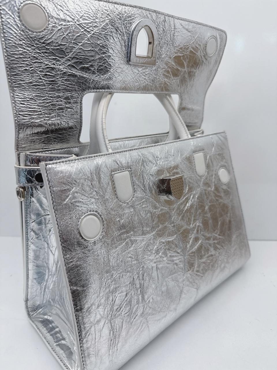 SILVER METALLIC LEATHER MEDIUM DIOREVER BAG