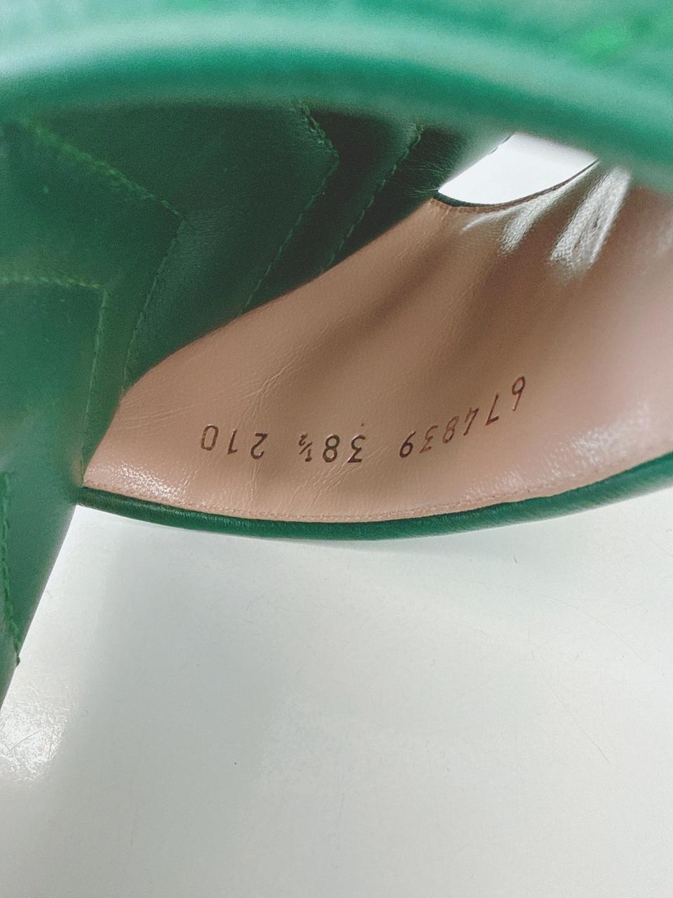 GREEN QUILTED LEATHER LOGO EMBELLISHED DOUBLE G MULES SANDALS 38.5