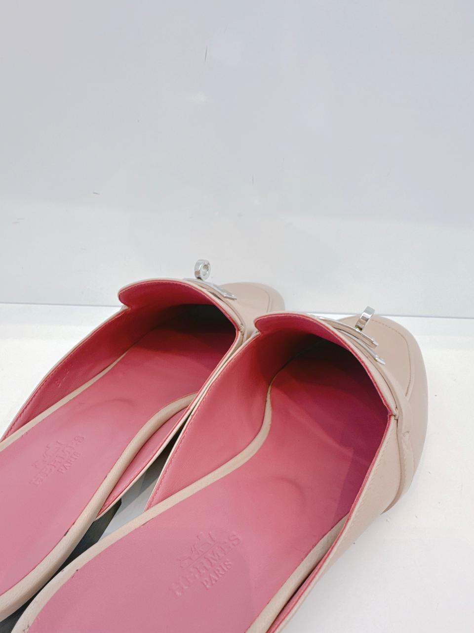 BEIGE NUDE GOATSKIN LEATHER OZ MULE SANDALS 40.5