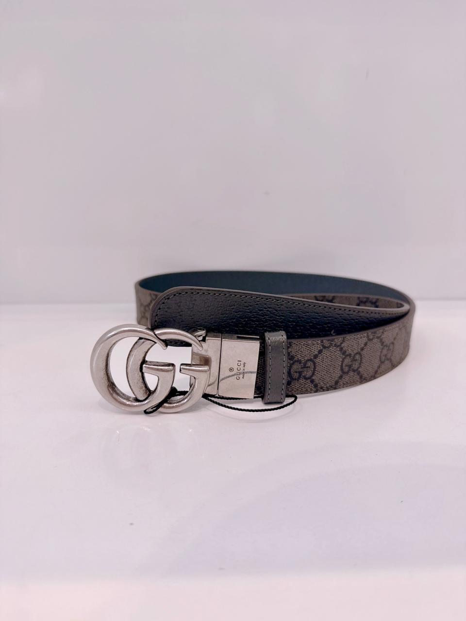 GRAY GG SUPREME CANVAS MARMONT REVERSIBLE BELT 75CM