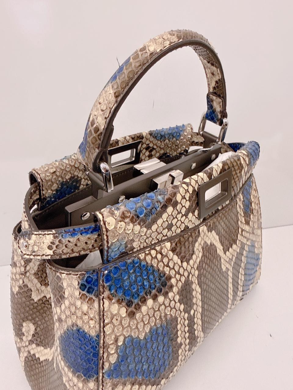 FENDI BLUE BEIGE PYTHON MINI PEEKABOO BAG