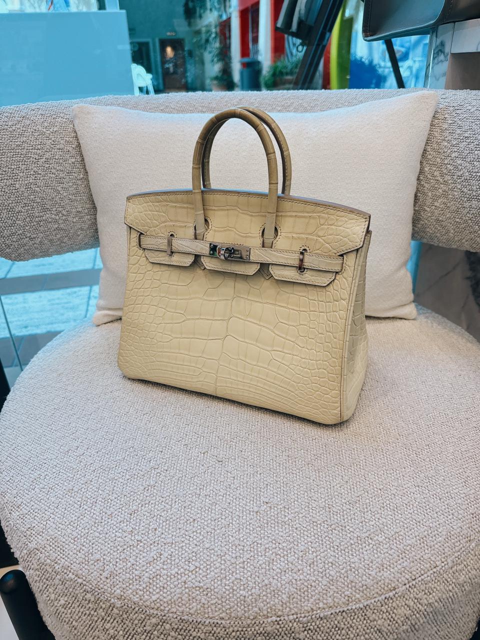 BETON MATTE ALLIGATOR BIRKIN 25 PALLADIUM HARDWARE