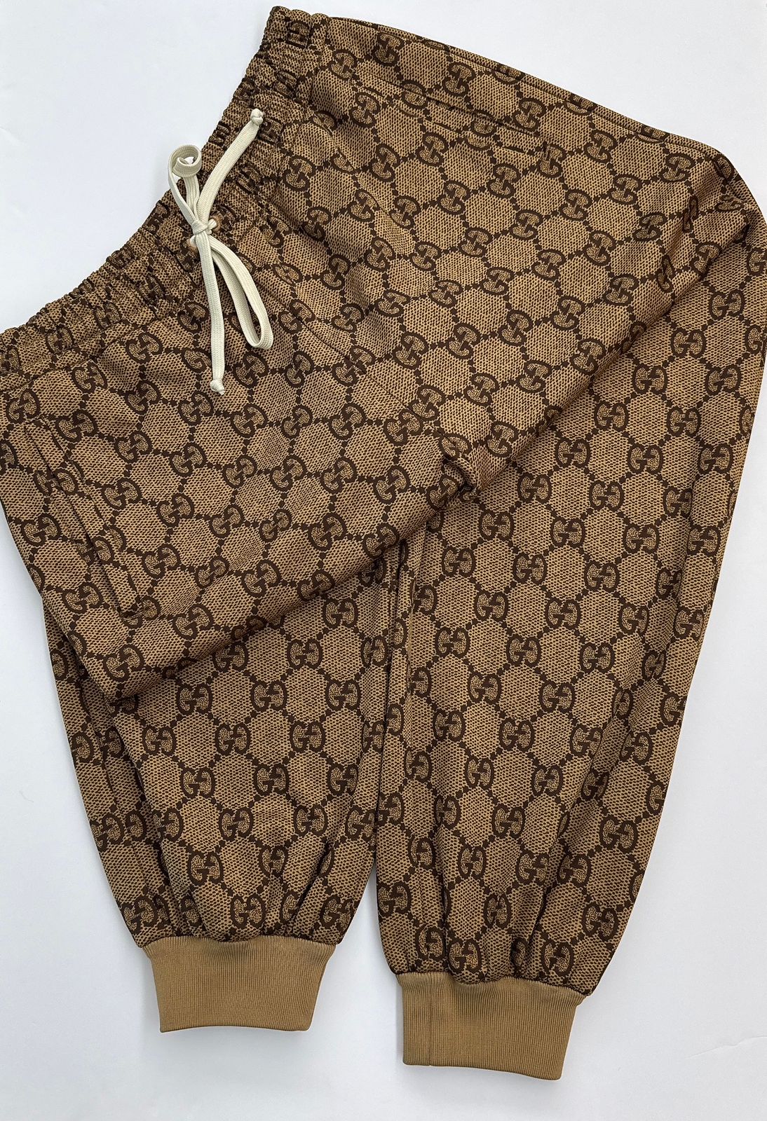 BROWN GG MONOGRAM TECHNICAL JERSEY TRACK PANTS L