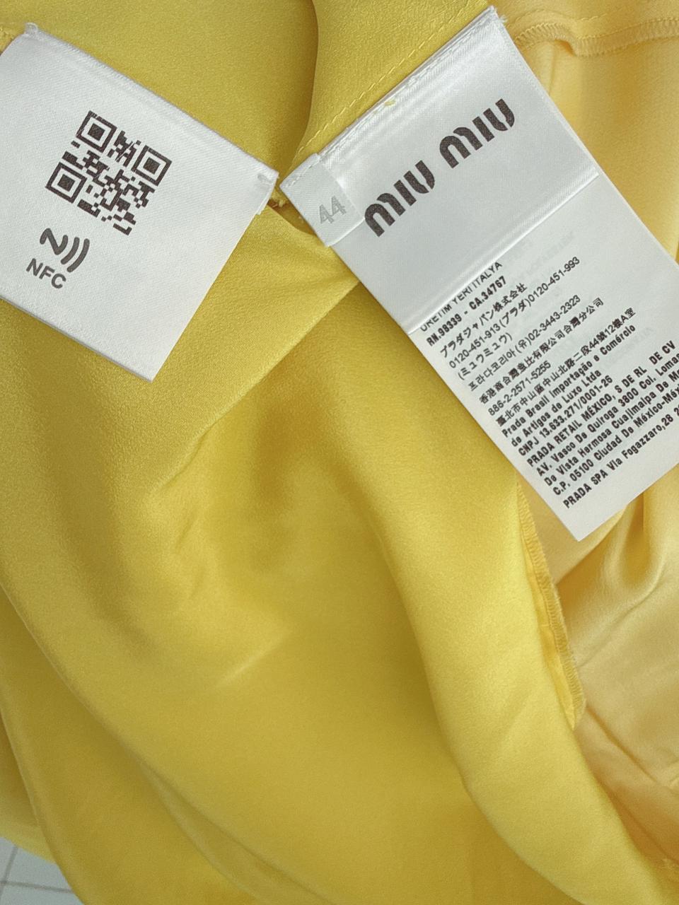 YELLOW LONG SLEEVES SILK MIDI DRESS 44