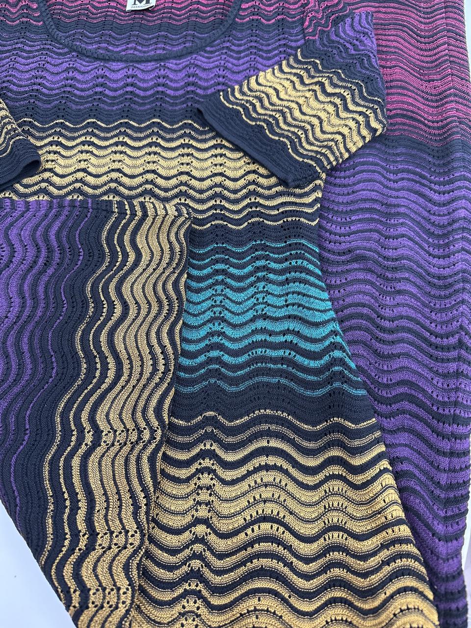 BLUE MULTICOLOR PATTERNED KNIT MID LENGTH DRESS 40
