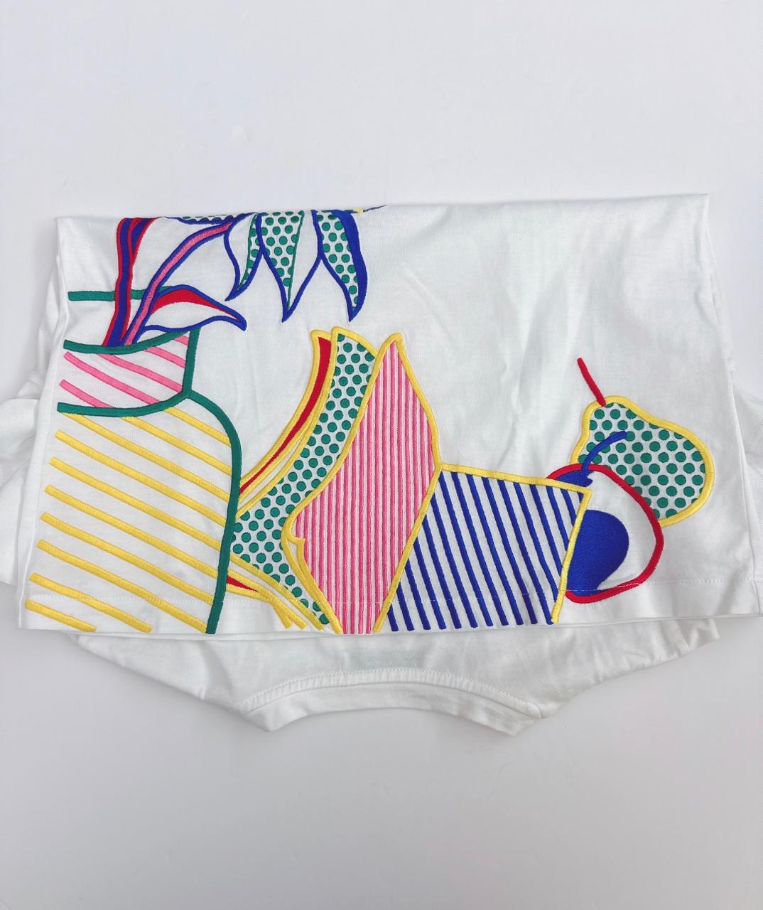 WHITE PRINTED COTTON T-SHIRT S