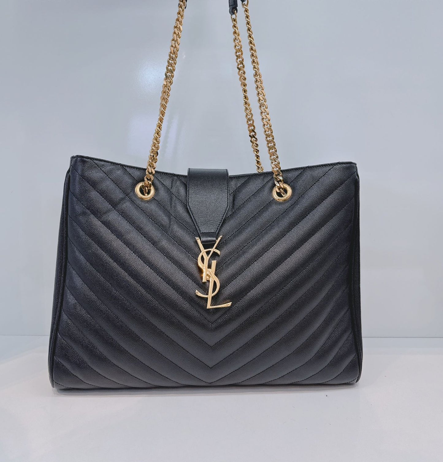 BLACK MATELASSE LEATHER CASSANDRE SHOPPER TOTE