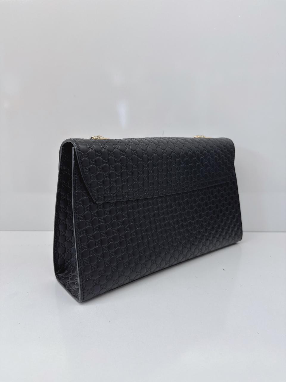 BLACK MICROGUCCISSIMA LEATHER MEDIUM EMILY SHOULDE BAG