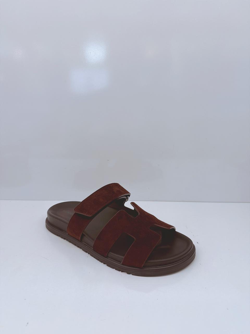MARRON EBENE SUEDE GOATSKIN LEATHER CHYPRE SANDALS 39.5