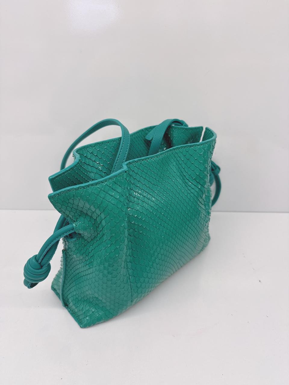 EMERALD GREEN SNAKESKIN FLAMENCO CLUTCH MINI BAG