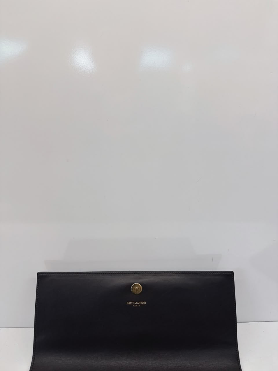 BLACK LEATHER KATE FLAP CLUTCH BAG