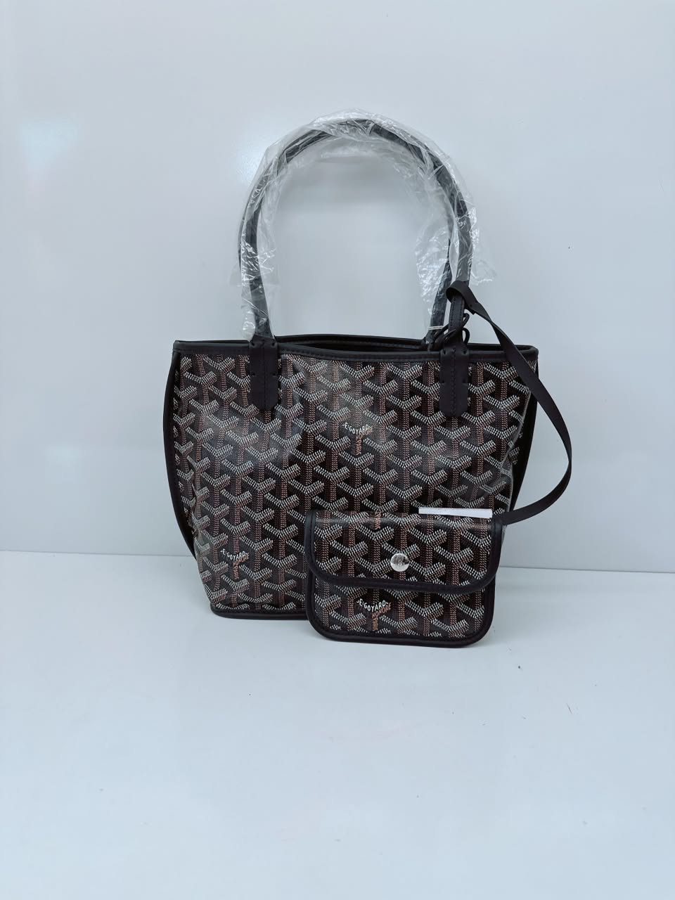 BLACK GOYARDINE CANVAS ANJOU MINI TOTE BAG