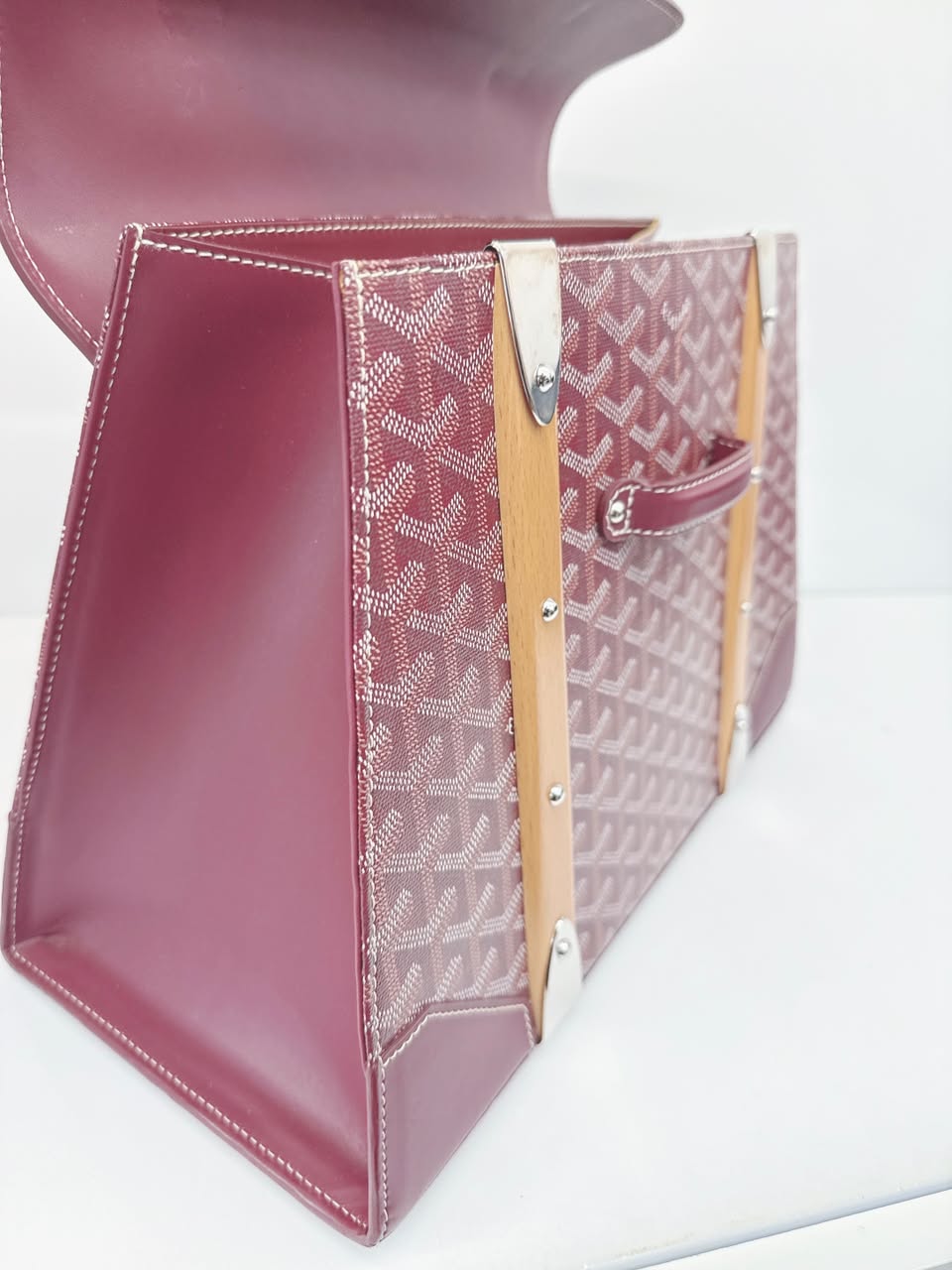 BURGUNDY COATED CANVAS AND LEATHER SAIGON MM TOP HANDLE BAG