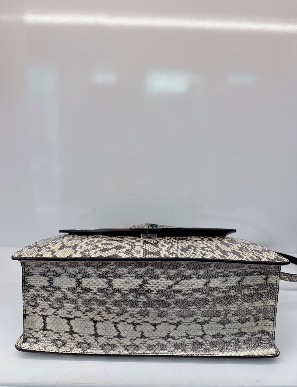 BEIGE SNAKESKIN MEDIUM LILITH BAMBOO TOP HANDLE BAG