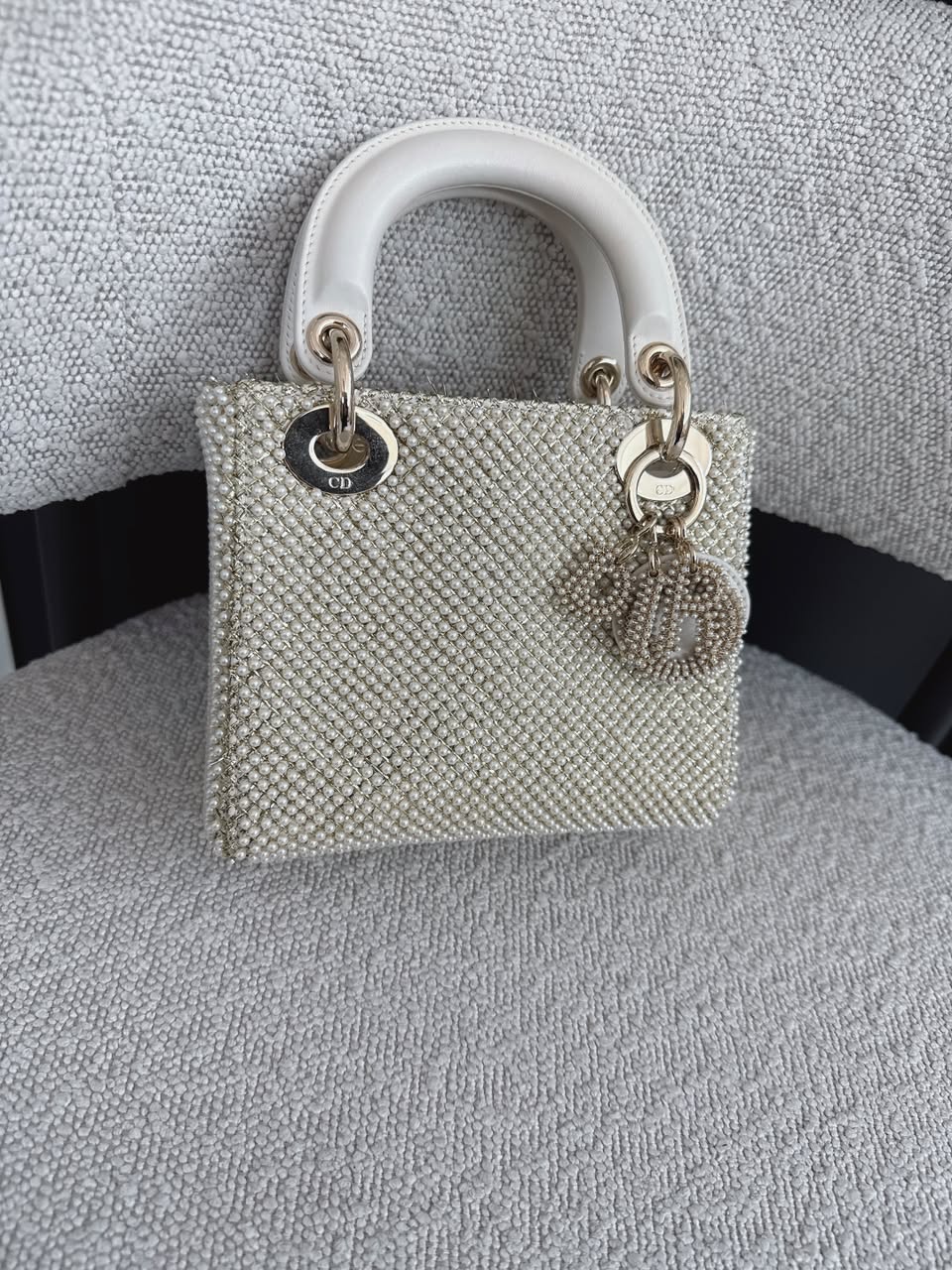 IVORY FAUX PEARL MINI LADY DIOR BAG