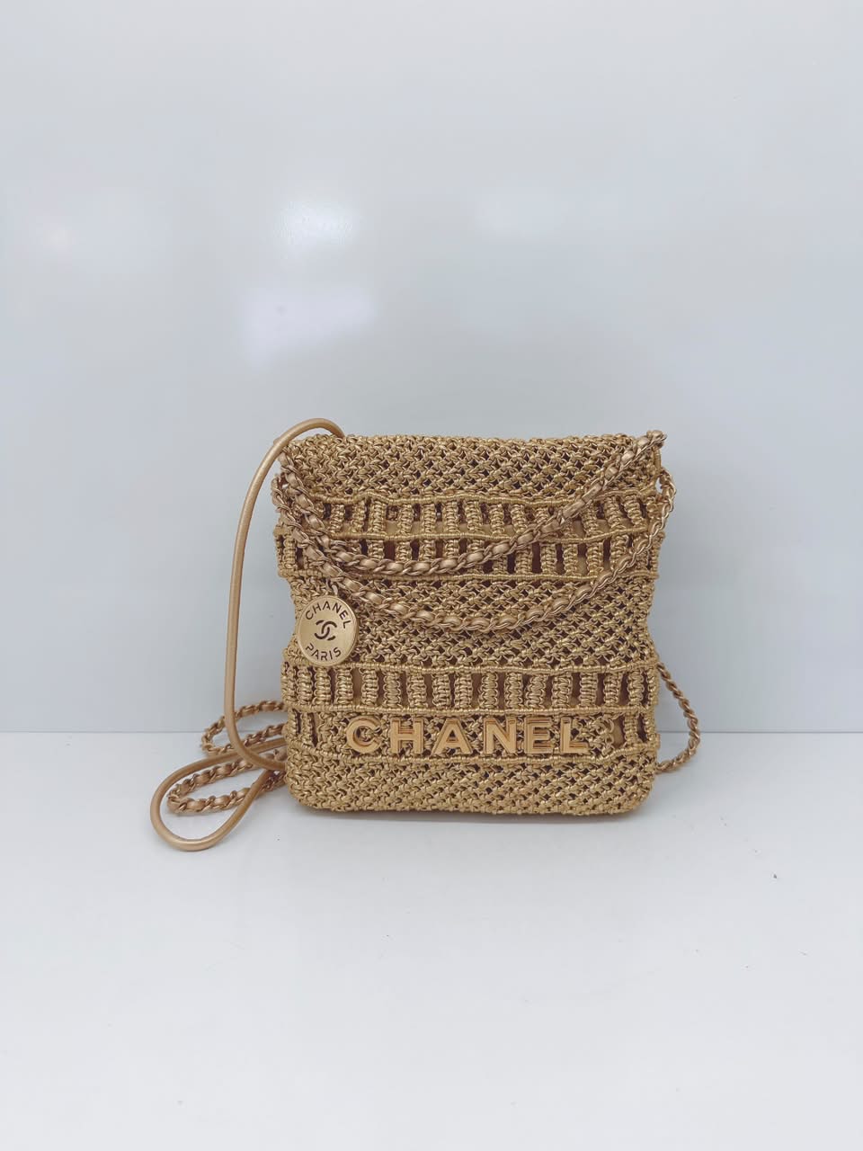 GOLD METALLIC CALFSKIN MACRAME MINI CHANEL 22