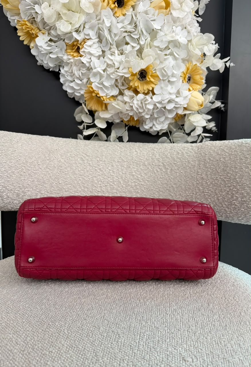 RED LAMBSKIN CANNAGE LARGE LADY DIOR BAG