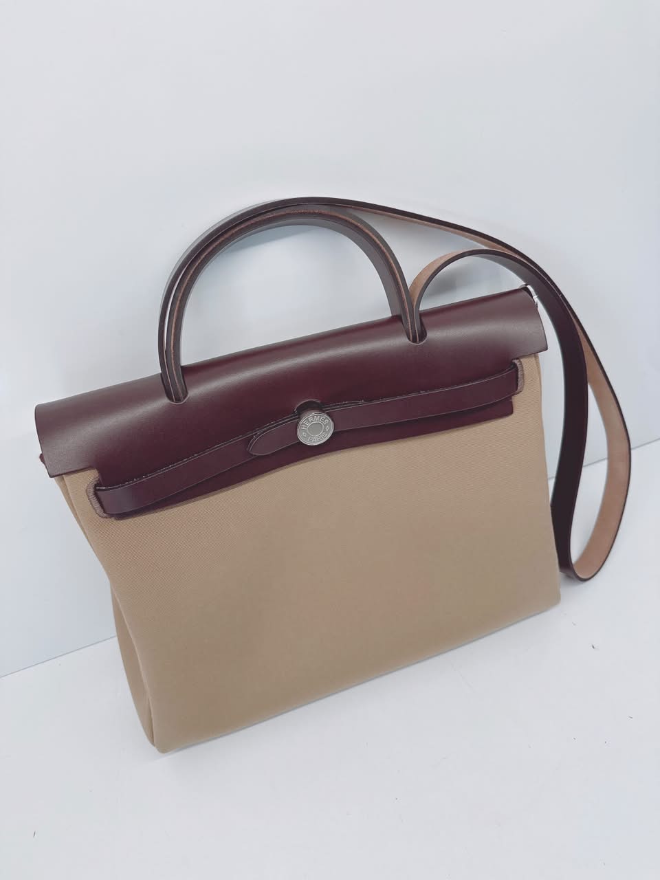 EBENE VACHE HUNTER AND BEIGE MARFA AND CACTUS TOILE HERBAG ZIP 31 PALLADIUM HARDWARE