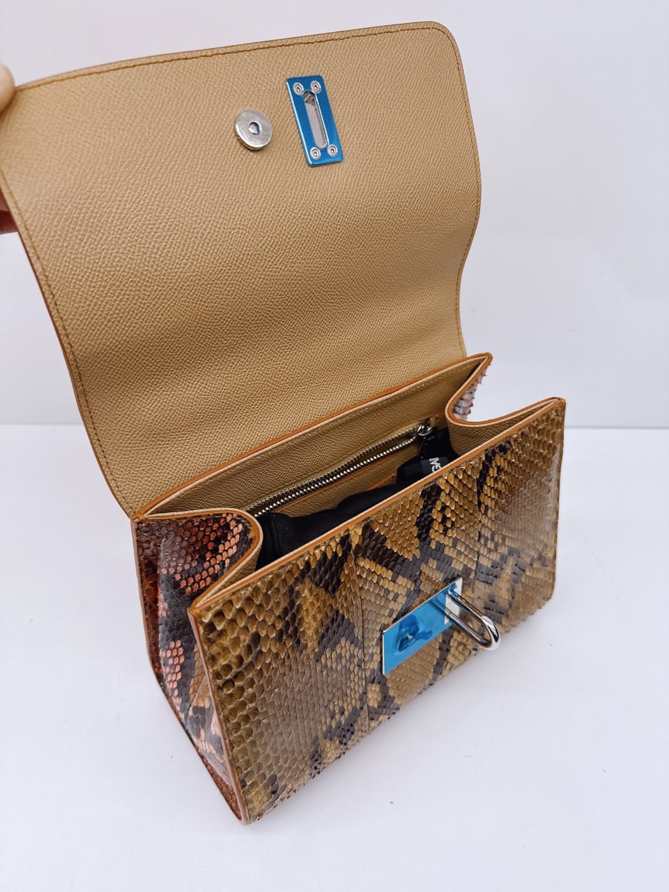BICOLOR CROCODILE AND SNAKESKIN LEATHER MISS MONICA FLAP BAG