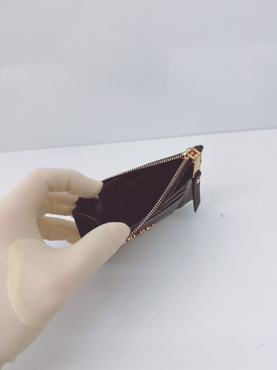 BLACK LIZARD EMBOSSED LEATHER MADRAS CARD HOLDER