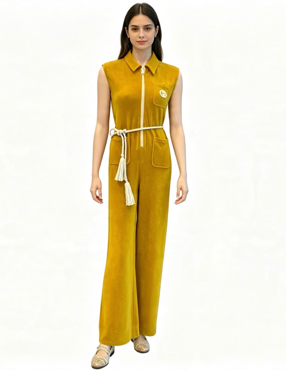 DARK VINTAGE YELLOW SOFT COTTON JERSEY JUMPSUITE