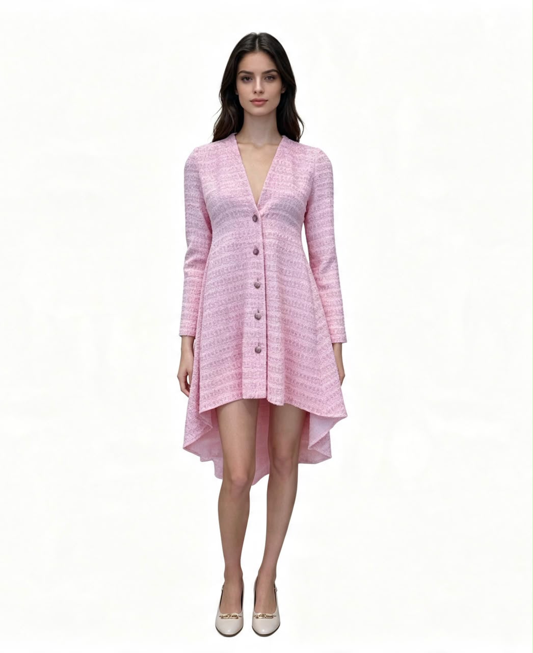 24S PINK TWEED LONG SLEEVE A-LINE ASYMMETRIC DRESS 36
