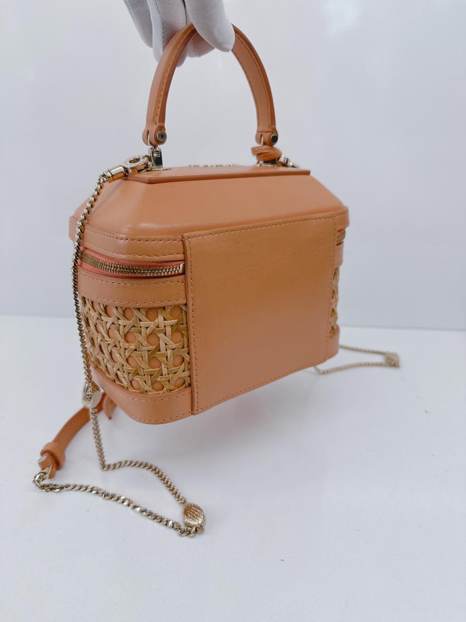 ORANGE CALFKIN RATTAN SERPENTI FOREVER SMALL TOP HANDLE VANITY BAG