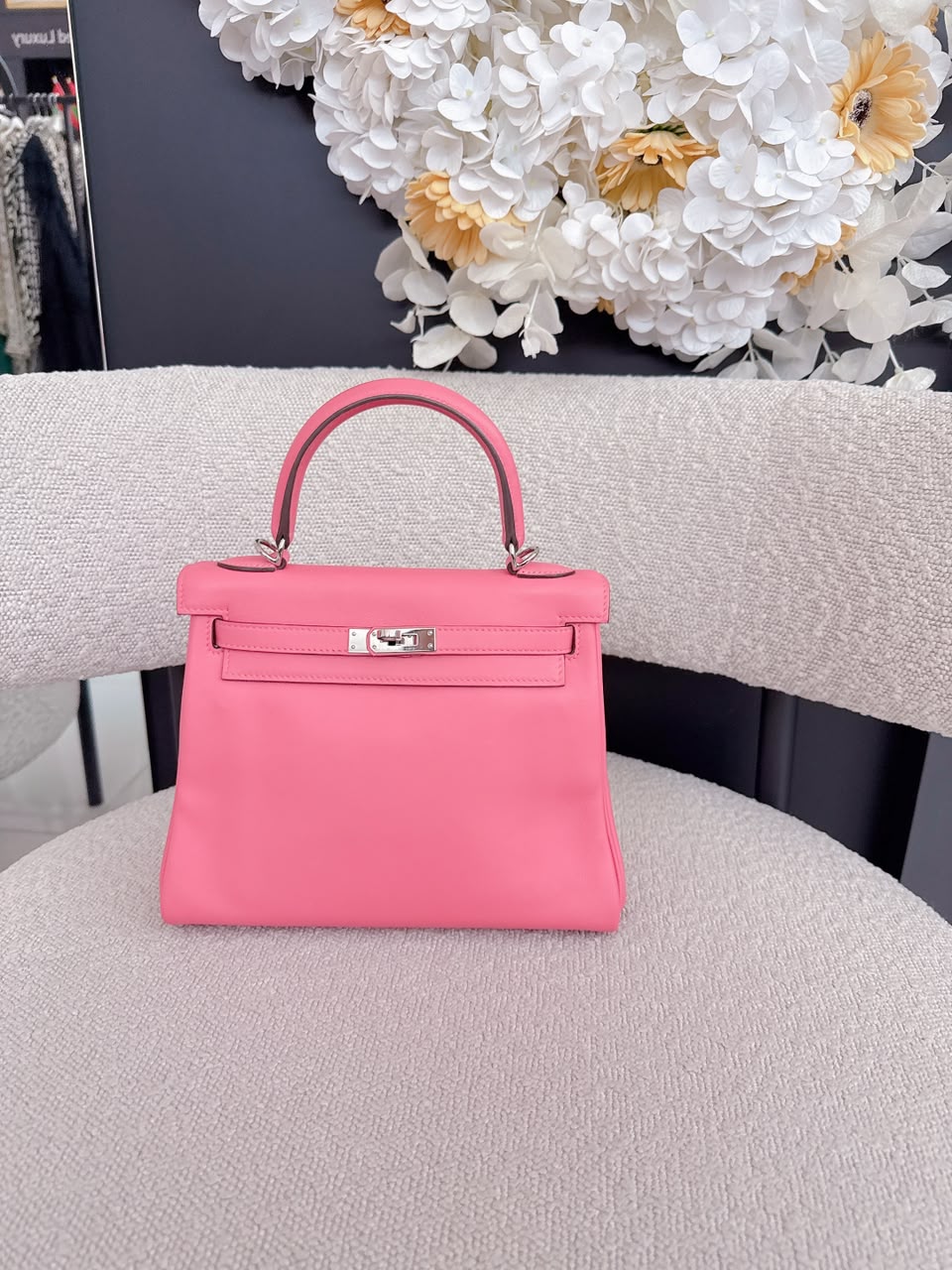 ROSE AZALEE KELLY 25 RETOURNE SWIFT LEATHER PALLADIUM HARDWARE