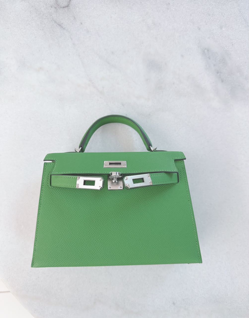 VERT YUCCA MINI KELLY 20 EPSOM LEATHER PALLADIUM HARDWARE
