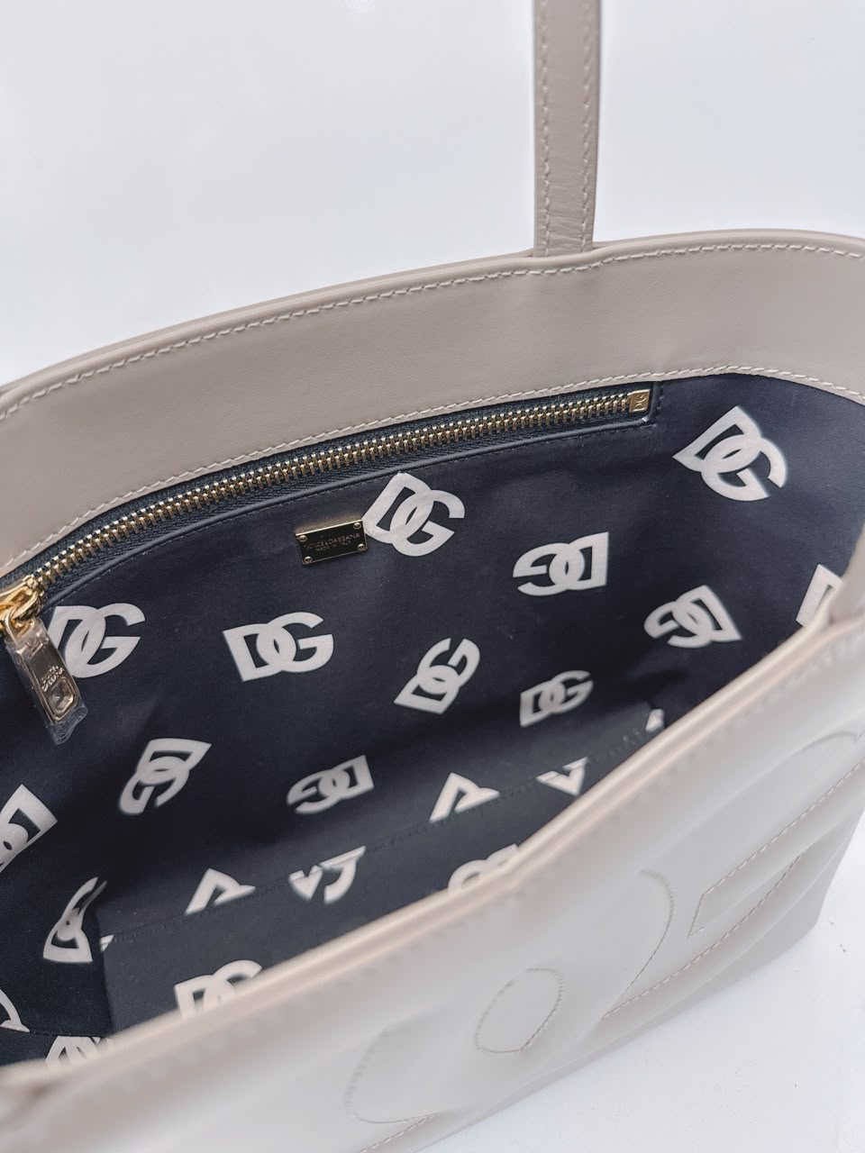 GRAY CALFSKIN LEATHER DG EMBOSSED LOGO SMALL TOTE BAG