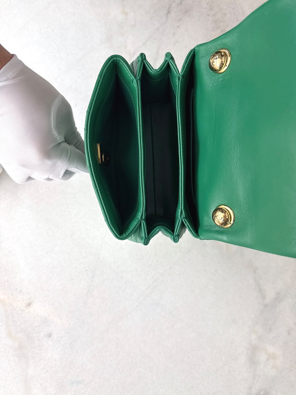 GREEN LAMBSKIN QUILTED COLOR MATCH MINI FLAP BAG GOLD HARDWARE