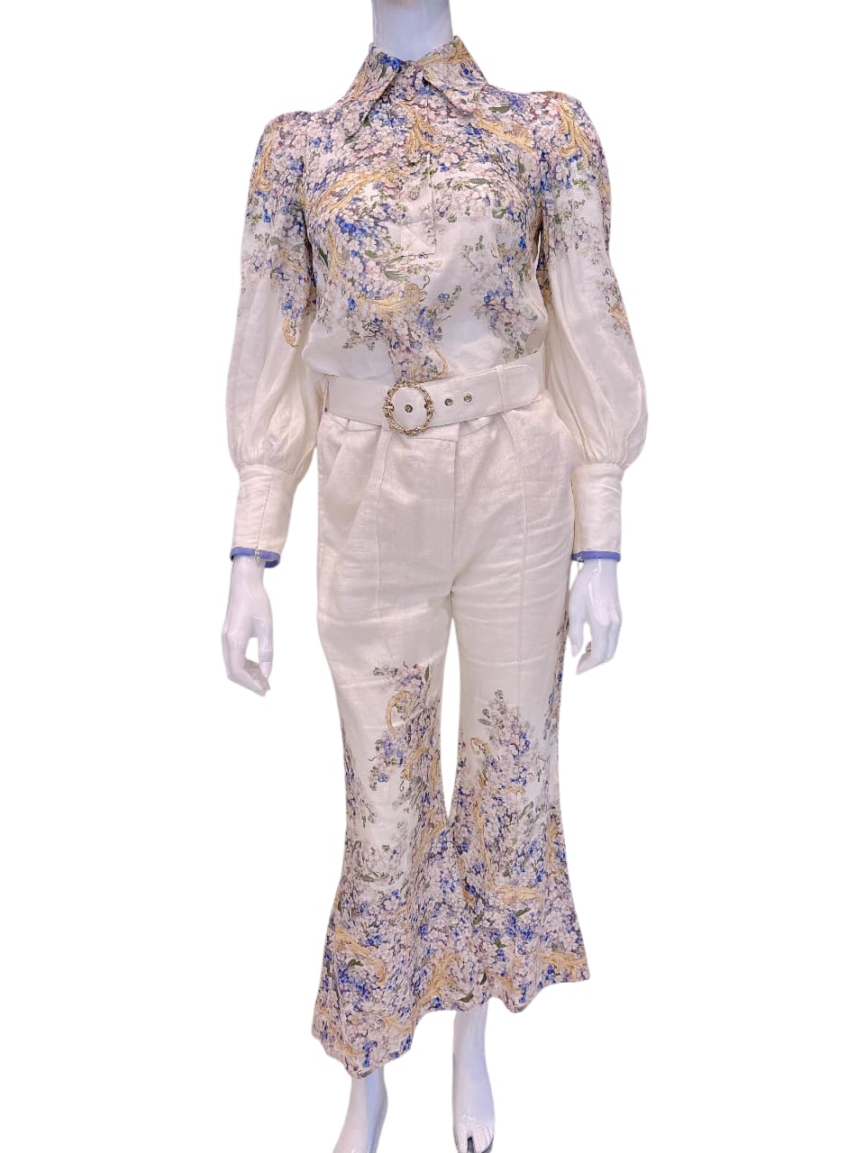 IVORY MULTICOLOR TAMA KICK FLARED BLOUSE AND PANTS SET 0/1
