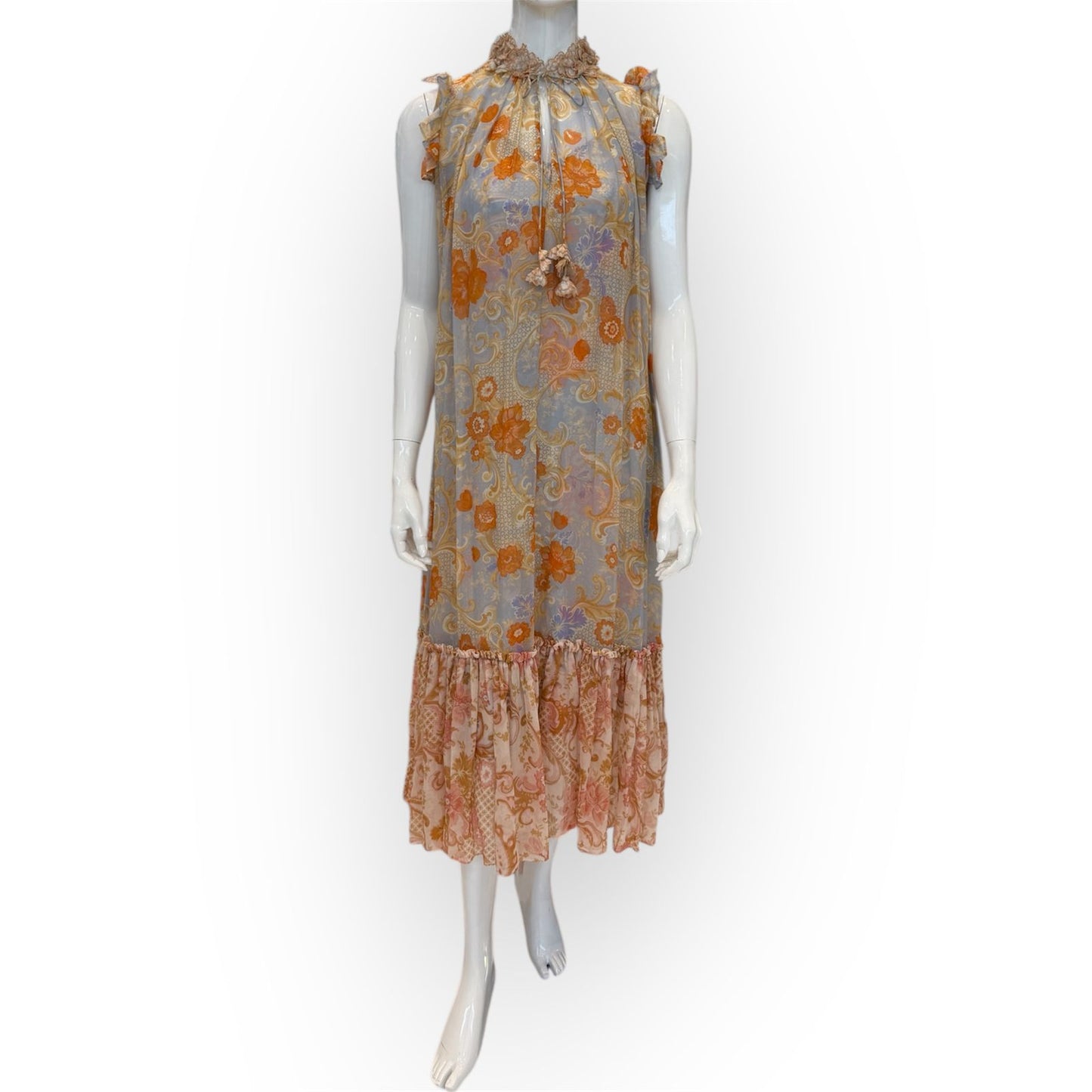 ZIMMERMANN ORANGE ART POSTCARD SLEEVELESS DRESS
