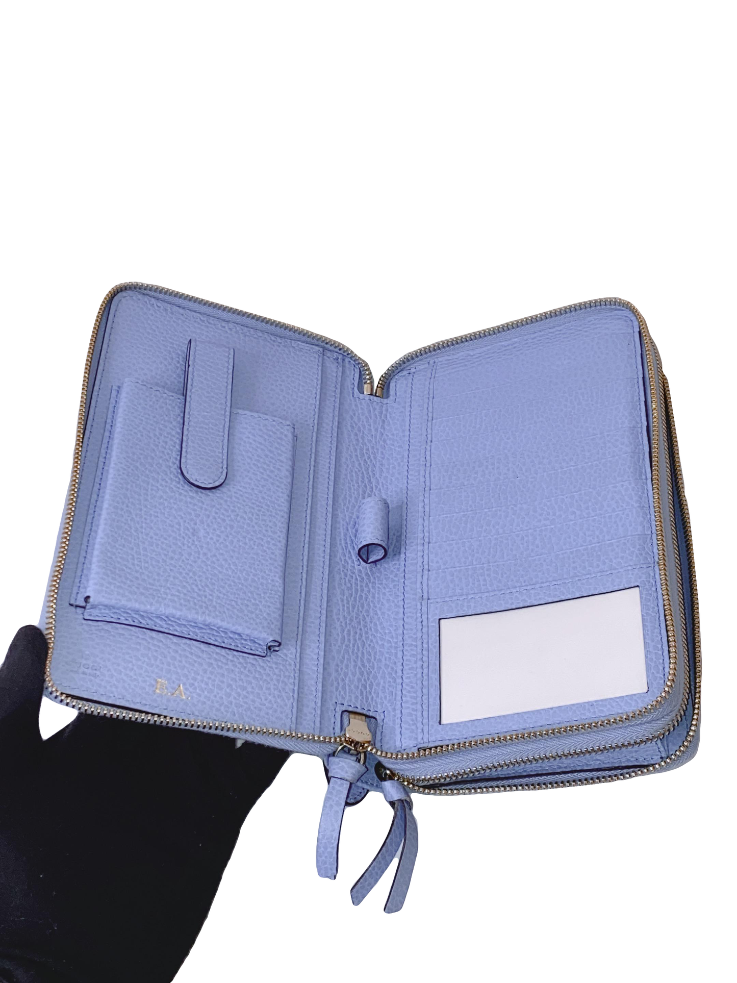 BLUE LEATHER DOUBLE ZIP ORGANIZER CLUTCH