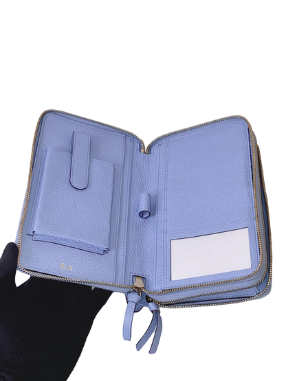 BLUE LEATHER DOUBLE ZIP ORGANIZER CLUTCH