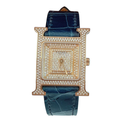 HEURE H ROSE GOLD DIAMONDS ALLIGATOR STRAP SMALL MODEL 25MM WATCH