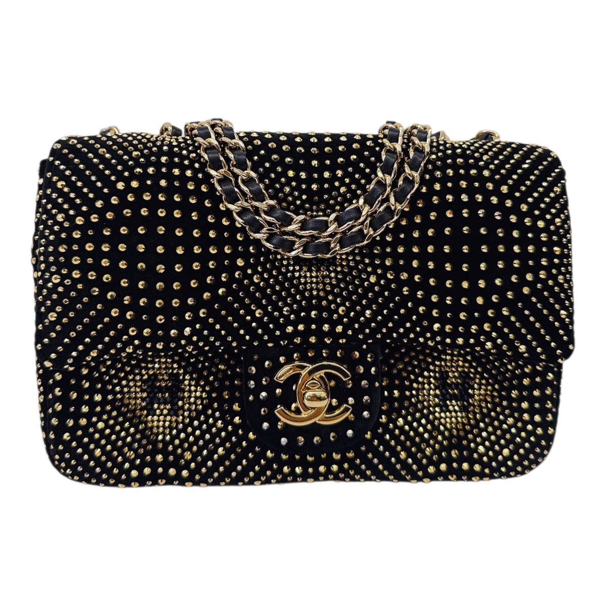 BLACK GOLD STRASS EVENING MINI CLASSIC FLAP BAG