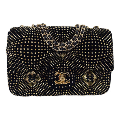BLACK GOLD STRASS EVENING MINI CLASSIC FLAP BAG