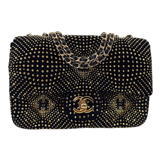 BLACK GOLD STRASS EVENING MINI CLASSIC FLAP BAG
