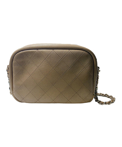 BEIGE GOATSKIN QUILTED SMALL CASUAL TRIP CAMERA CASE